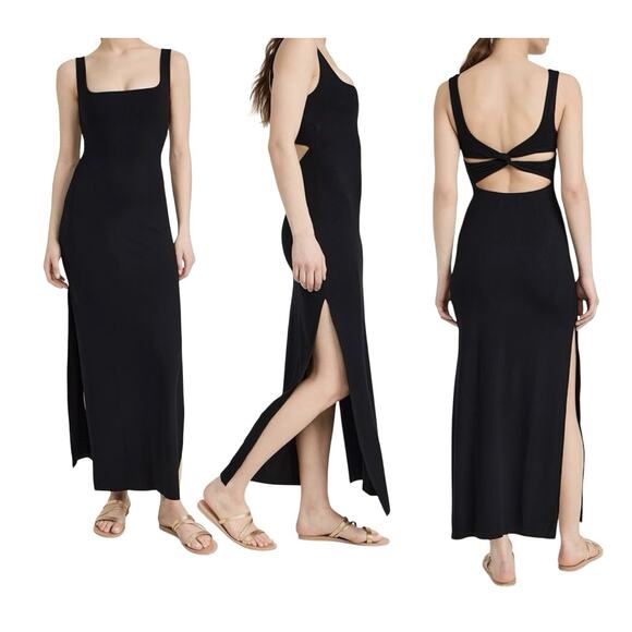 L*space L Space Mara Cutout Open Back Ribbed Maxi Dress Black Women's Size Large - Picture 1 of 12